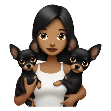 girl with black hair holding 2 all black chihuahuas sticker