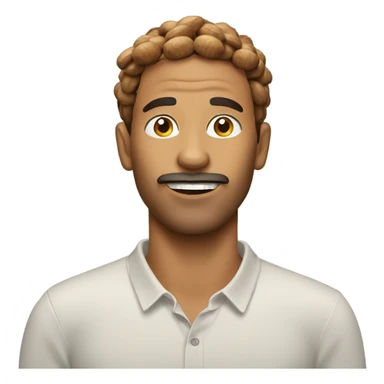 Man with a pack of nuts hanging from chin sticker