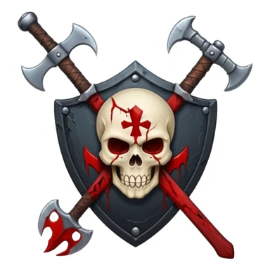 Dark horror shield badge, skull, blood stains, crossed bloody dagger and axe, gothic style, no background sticker