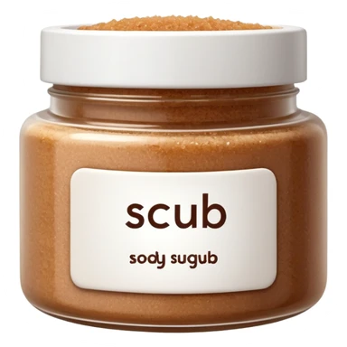 brown sugar body scrub in a white jar with the inscription scrub sticker