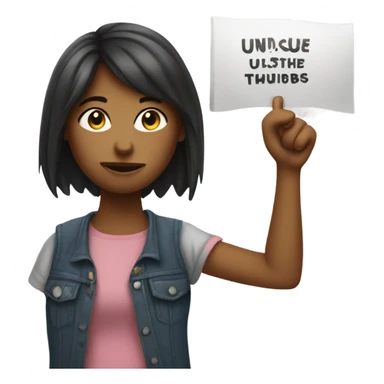 Girl holding banner that says “unsubscribed” with a thumbs down sticker