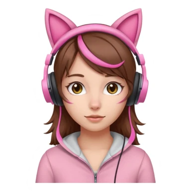 fille brune avec casque oreille de chat rose sticker