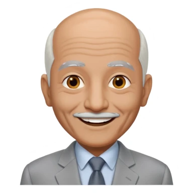 70 yr old man, almost bald, some white hair, pakistani, light grey business suit, big smile, darker skin, no moustache
 sticker