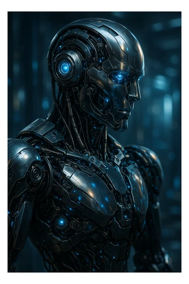 detailed and metallic ai robot, sci-fi style sticker