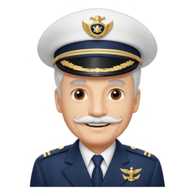 A light-skinned mid-aged man with brown eyes and white mustache, smiling while wearing a white captain’s hat with a navy emblem. sticker