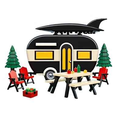 Jetson’s Ultra hotrod cute Lego Haunted Batman dream house Caravan with picnic table and folding chairs at Christmas  sticker