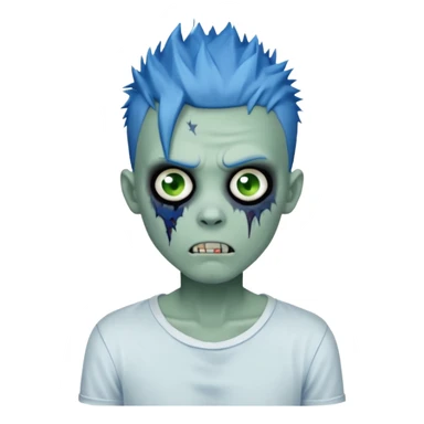 zombie boy with blue spiky emo hair, white shirt sticker