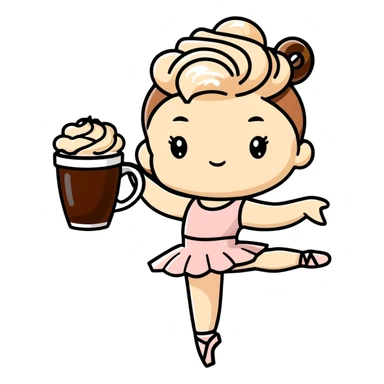 Ballerina twirling in a cappuccino cup, coffee foam creating her tutu sticker
