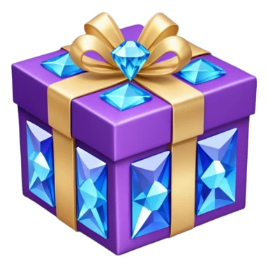  gift box . The square box displays vibrant purple panels with shimmering blue accents and intricate metallic detailing along its borders. Embed decorative gemstones and crystals at each corner for added visual interest. sticker