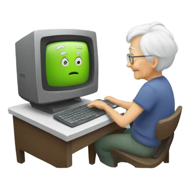 an elderly person interacting with a computer sticker