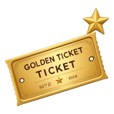 A cute 3D Stylized icon of Golden Ticket with a Star sticker
