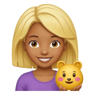 yellow haired black wearing small girl with small toy sticker