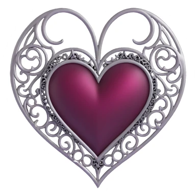 gothic heart, black satin, silver filigree, dark ruby center, ornate and dramatic sticker