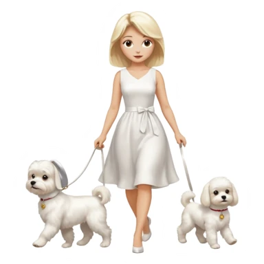 blonde woman wearing white, walking 1 maltese dog sticker