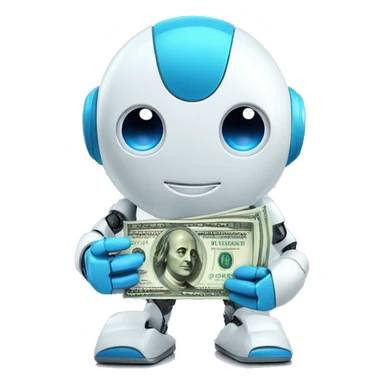 cute blue eyed robot holding money sticker