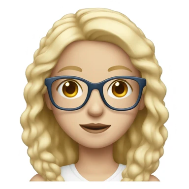 Blonde girl, blue eyes, wearing glasses with camera sticker