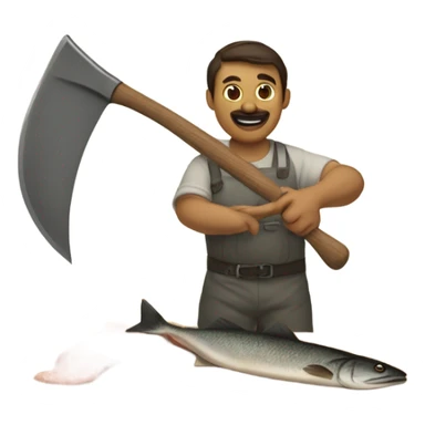 Chopping fish with an axe sticker