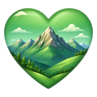 green heart with a mountain landscape sticker