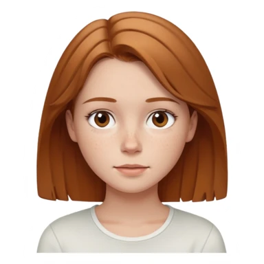 emoji of a woman named Freya McOmish, friendly expression, light brown hair, subtle freckles, modern casual style, wearing a white top sticker