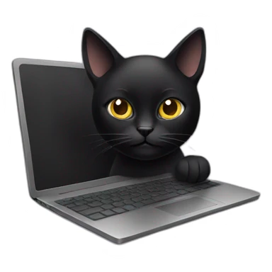 black cat looking laptop sticker