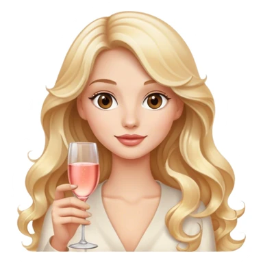 Blonde model with brown eyes, long wavy hair, wine tasting rosé champagne sticker