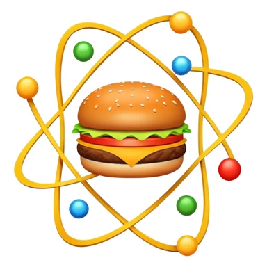 burger as the nucleus of an atom with electrons orbiting around it sticker