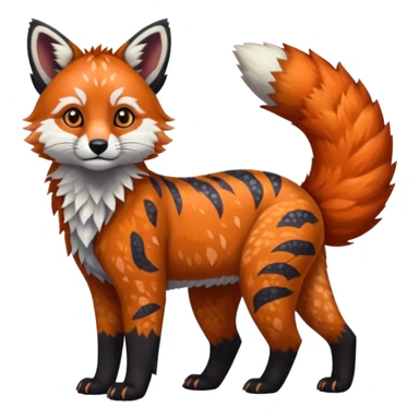 Black-eared Realistic patterned speckled flurry scaly 4-legged quadrupedal Red-Panda-Caracal-Maned-Wolf-Bobcat-Lynx-animal-fusion-hybrid, Full body sticker