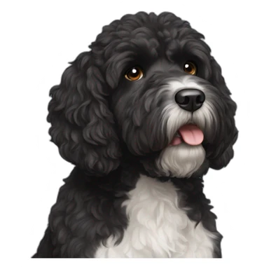 black face Portuguese water dog with white chin and chest sticker