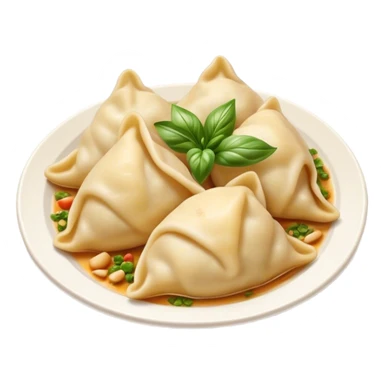 Cinematic Realistic Pierogi Dish Emoji, depicted as tender dumplings filled with savory ingredients rendered with lifelike textures and warm, inviting lighting. sticker