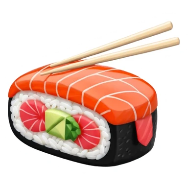 Japanese cuisine humanless avatar in minimalist emoji-style illustration. Sushi and chopsticks, clean lines, red white colors, flat design, calm and modern. sticker
