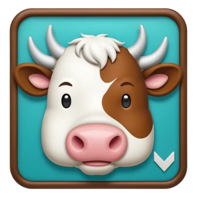 A simple emoji icon showing a cow and buffalo inside an upload frame with an upward arrow, indicating image upload for breed detection. Flat modern emoji design, soft shadows, teal and white theme, readable at small sizes, centered, no text. sticker