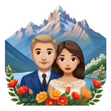 Couple traveling in Montenegro russian man and elegant  Latina girl delicate flowers and mountains in the background  sticker