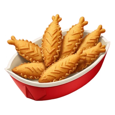 5 breaded chicken tenders of varying sizes and shapes in a red paper food boat sticker