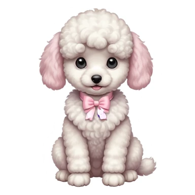 white poodle puppy full body sitting with pastel pink bow collar  sticker