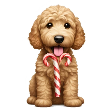 Golden doodle eating a candy cane sticker