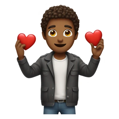 a guy holding a heart sticker