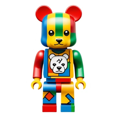 Lego style hustler bearbrick toy figure with X symbols for eyes, blocky Lego aesthetic, graffiti prints sticker