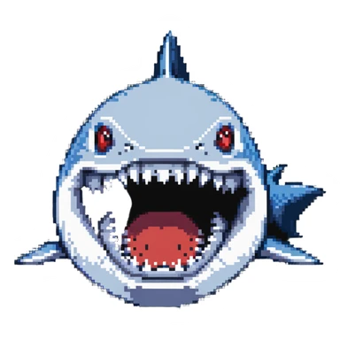 shark with big white teeth shown prominently in a menacing face-on view sticker
