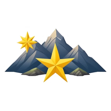 A yellow eight-pointed star with wide points and a simple mountain silhouette in the center of the star sticker