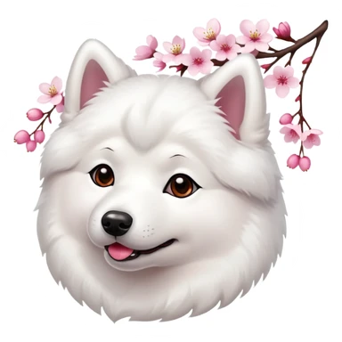A cute  little  white Samoye and cherry blossom sticker