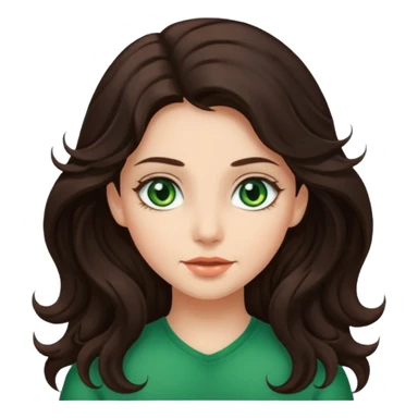 iOS style emoji. A girl with long dark brown wavy hair. sticker