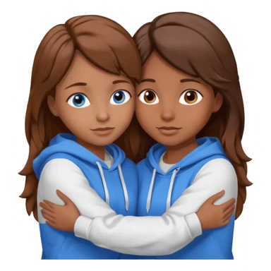two Girls, Brown and Blonde hair, with Blue Eyes hugging one has Brown hair cute Hug another Version  Both Blue eyes and white hoddies Brown haired sticker