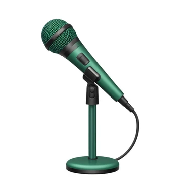 dark green microphone on stand, minimalism, iOS emoji style, no smileys or faces, white background sticker