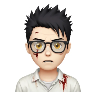zombie boy with spiky black hair, square glasses, white shirt sticker