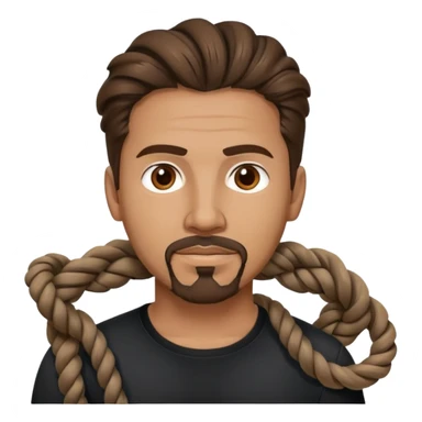 columbian tech man with brown hair, twisted rope hairstyle, goatee, brown eyes. And black shirt. sticker