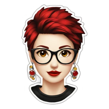 Punk female earrings glasses,red and black short hair, sticker