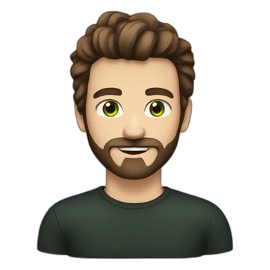 a white guy with dark brown long hair greeneye beard blacktshirt thumbup sticker