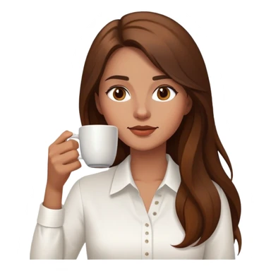 Yoga Woman white shirt long brown hair drinks coffee sticker