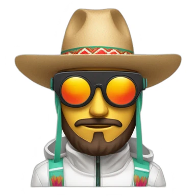 man with Mexican hat and large ski goggles sticker