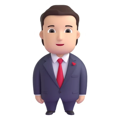 man wearing a suit with black horizontal stripes and a red tie sticker